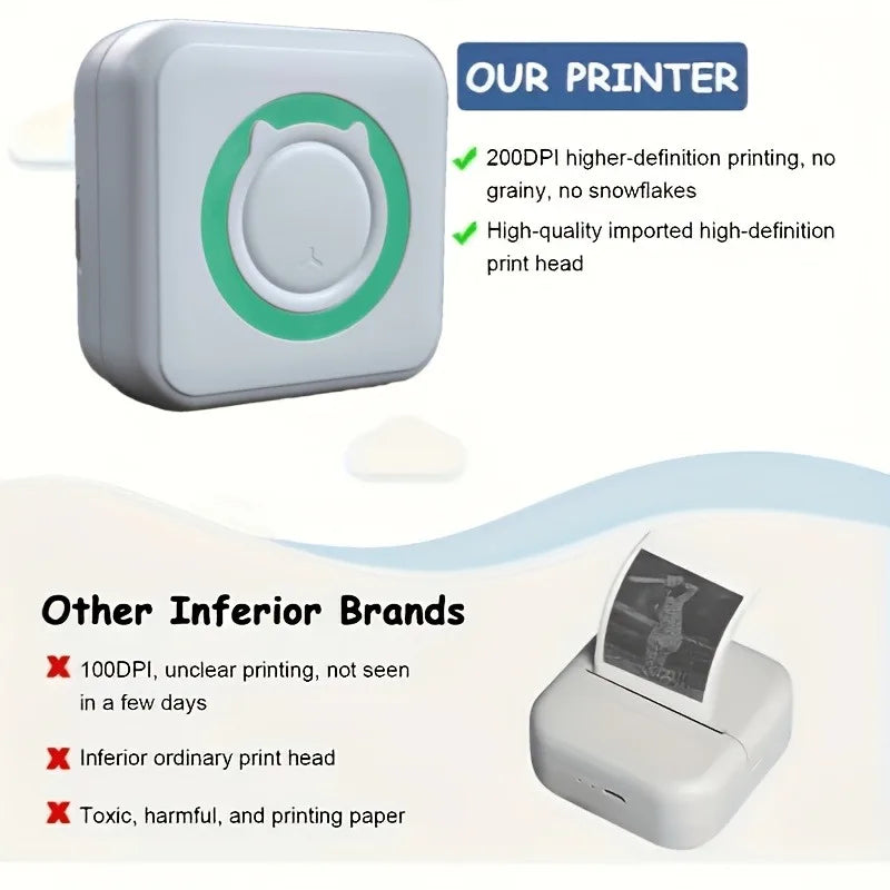 Pocket Mini Portable Thermal Printer, Compatible with iOS & Android, Inkless, for Photos, Notes, Receipts, Lists, Memos