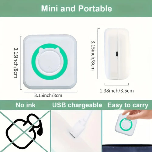 Pocket Mini Portable Thermal Printer, Compatible with iOS & Android, Inkless, for Photos, Notes, Receipts, Lists, Memos