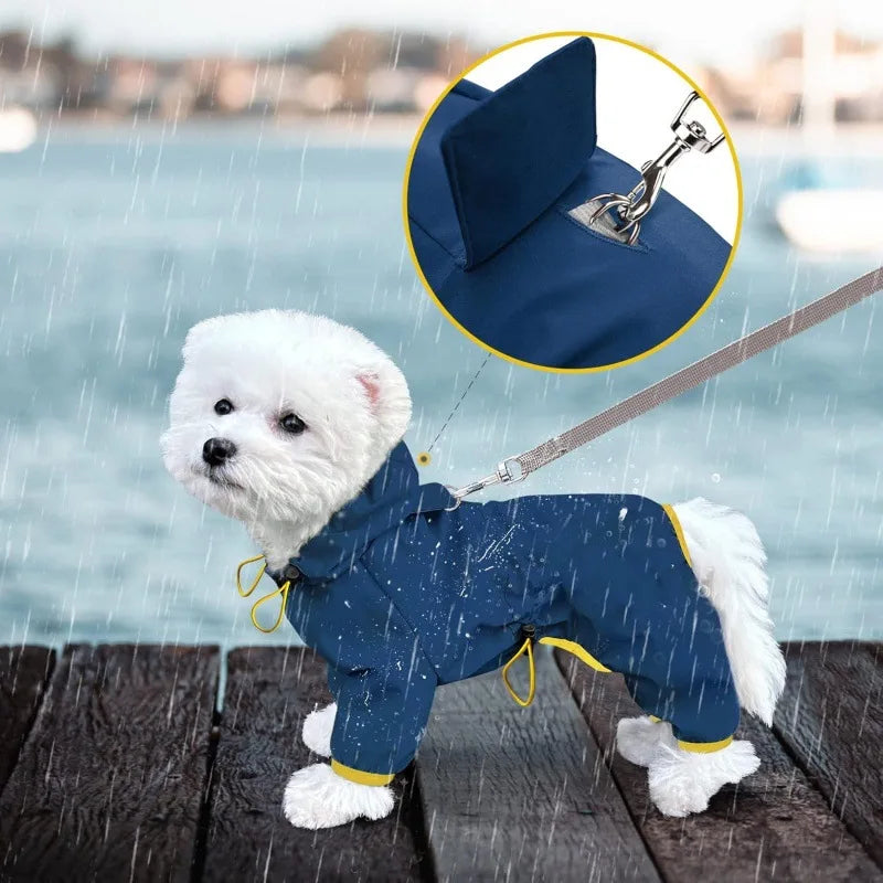 Lightweight Waterproof Dog Raincoat with Hood Rain Jacket with Leash Hole Reflective Strap for Small/Medium Dogs All Seasons