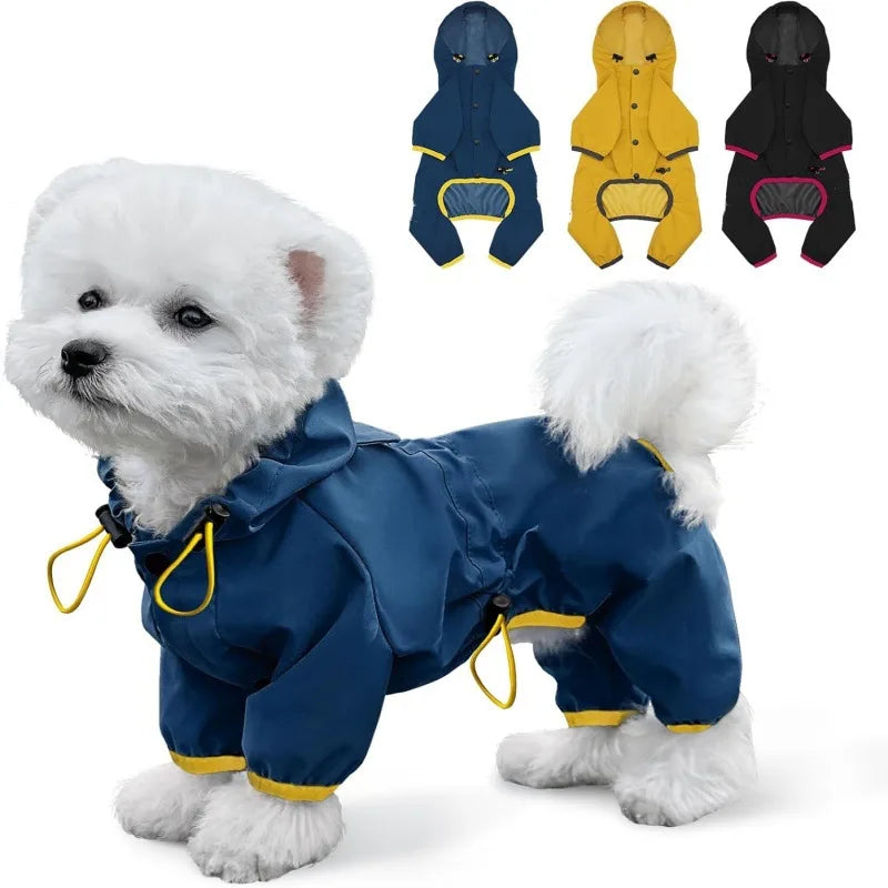 Lightweight Waterproof Dog Raincoat with Hood Rain Jacket with Leash Hole Reflective Strap for Small/Medium Dogs All Seasons