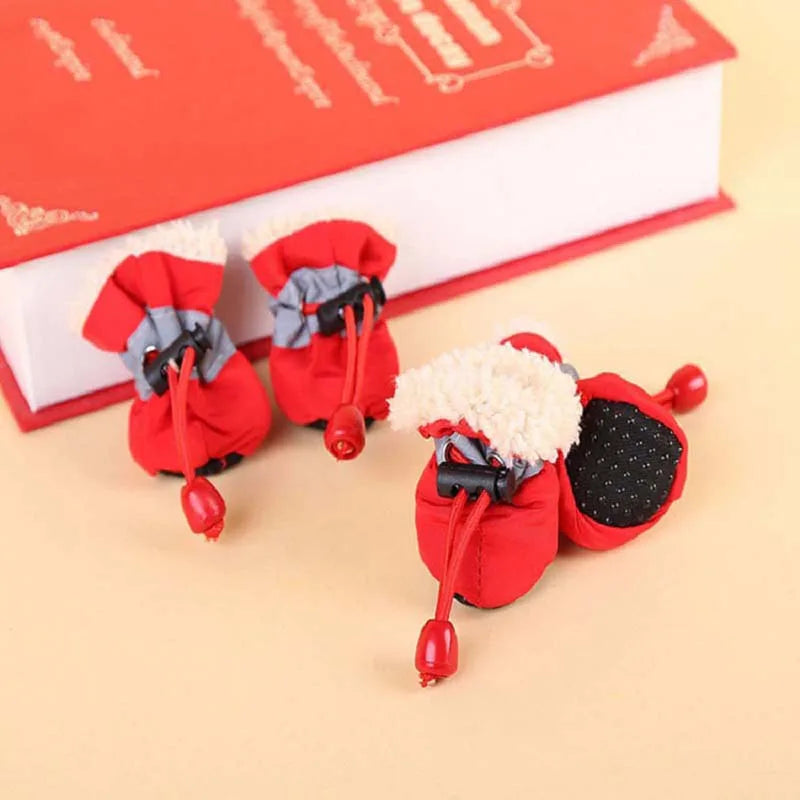 4pcs/set Waterproof Winter Pet Dog Shoes Anti-slip Rain Snow Boots Footwear Thick Warm For Small Cats Puppy Dogs Socks Booties