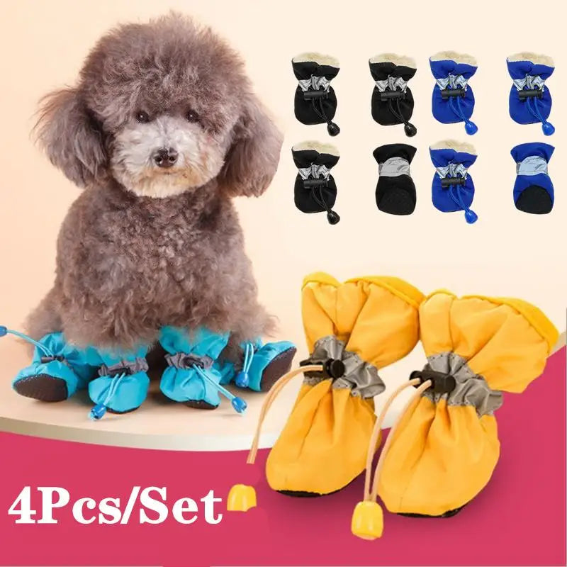 4pcs/set Waterproof Winter Pet Dog Shoes Anti-slip Rain Snow Boots Footwear Thick Warm For Small Cats Puppy Dogs Socks Booties