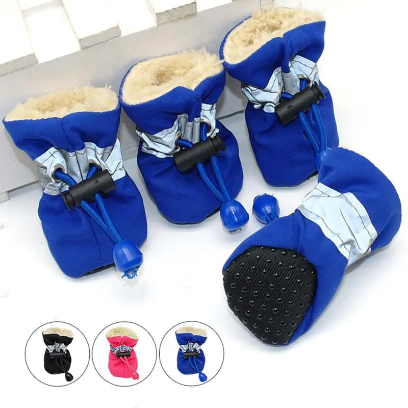 4pcs/set Waterproof Winter Pet Dog Shoes Anti-slip Rain Snow Boots Footwear Thick Warm For Small Cats Puppy Dogs Socks Booties